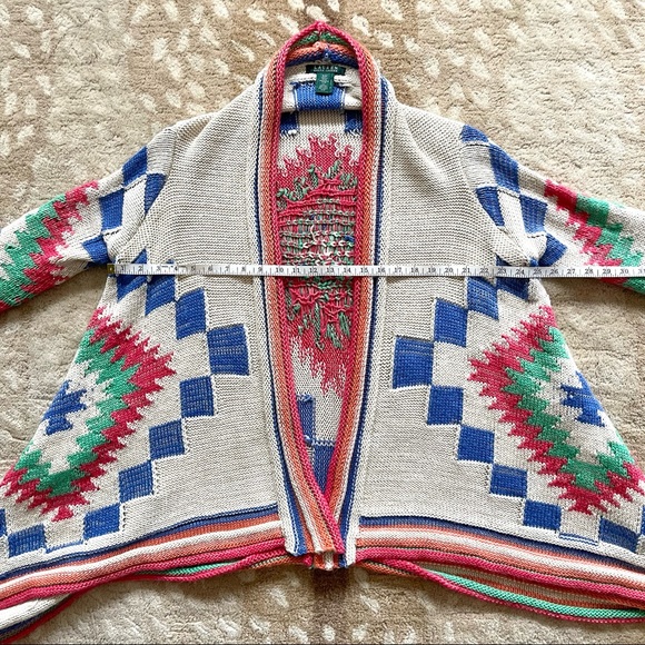 Lauren Ralph Lauren Southwestern Inspired Blanket Draped Cardigan Sweater S/M - Picture 5 of 13